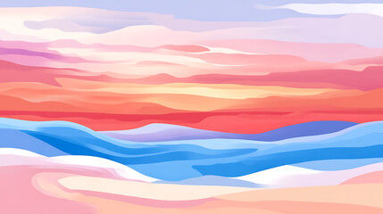 Calm Waves Sunset Artistic Interpretation Featuring Abstract Color Layers and Dreamy Visuals