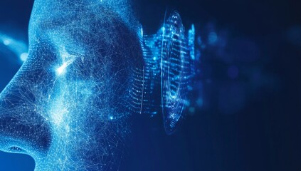 Digital human head processing data, futuristic interface