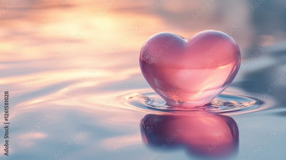 Poster A soft heart-shaped reflection on a glossy, smooth surface, creating a romantic and serene atmosphere with subtle elegance
