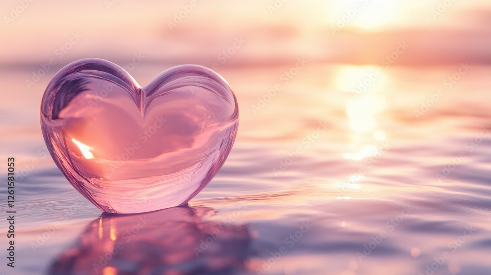 Poster A soft heart-shaped reflection on a glossy, smooth surface, creating a romantic and serene atmosphere with subtle elegance