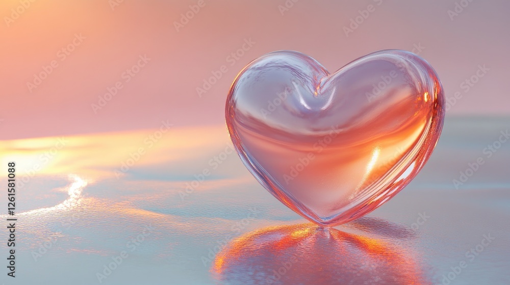Poster A soft heart-shaped reflection on a glossy, smooth surface, creating a romantic and serene atmosphere with subtle elegance