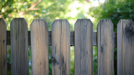 A close-up of a wooden fence with a blurred green background, suggesting a peaceful outdoor setting.
