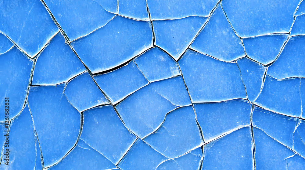 Poster cerulean surface with cracked texture forming abstract mosaic like patterns and graphic design
