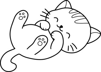 Cute cat cartoon animal outline,line art clipart png illustration	