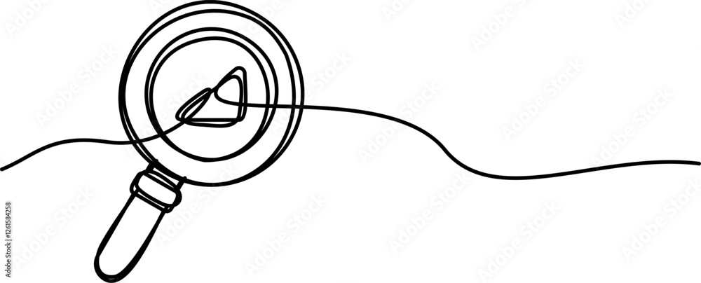 Poster continuous line drawing of statistical symbols with magnifying glass. business theme abstract line a