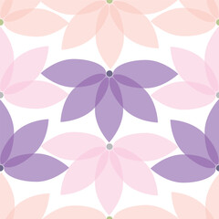 seamless repeat pattern with  purple and pink monochrome colored floral motifs on a white background perfect for fabric, scrap booking, wallpaper, gift wrap projects