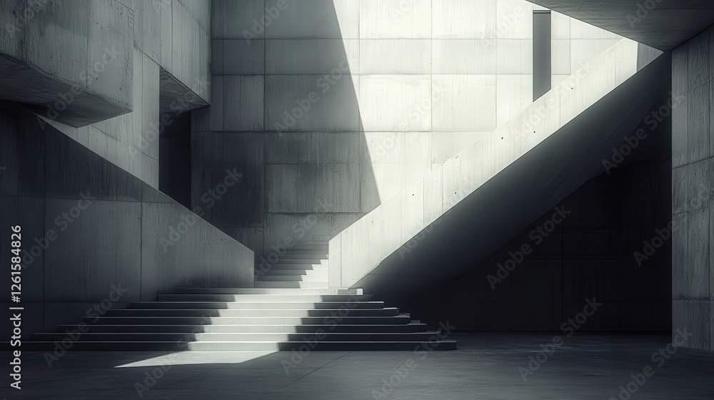 Aufkleber architectural concrete abstraction, interplay of light and shadow on geometric staircase design