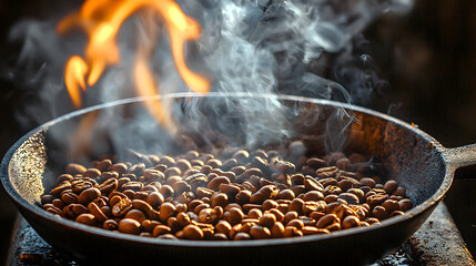 Roasting coffee beans outdoor kitchen culinary art rustic setting close-up