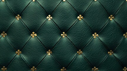 Emerald Leather Tufted Upholstery with Gold Accents