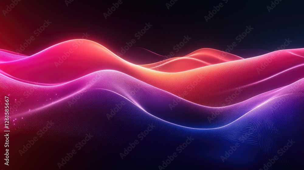 Poster Abstract light waves in bright, vivid colors cutting through a dark black background, creating a dynamic and visually exciting visual experience