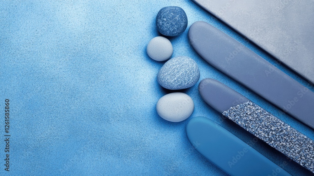 Poster abstract modern background with geometric blue stones and rocks, showcasing a simplistic yet artisti