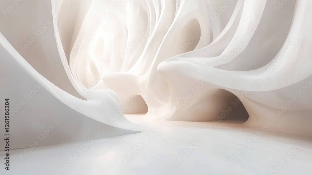 Poster abstract white backdrop with smoothly flowing, curving lines, creating a refined minimalist look tha
