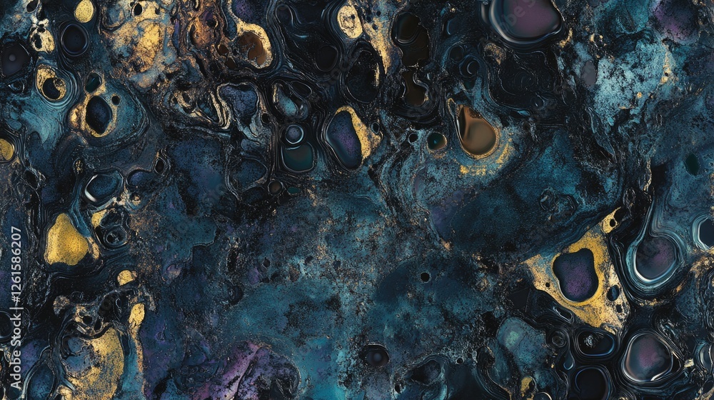 Poster abstract seamless liquid metal effect with a holographic, iridescent sheen, creating a fluid, metall