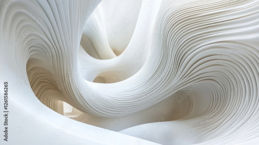Poster Abstract white background with gracefully curved lines flowing gently, creating a modern and serene minimalist aesthetic