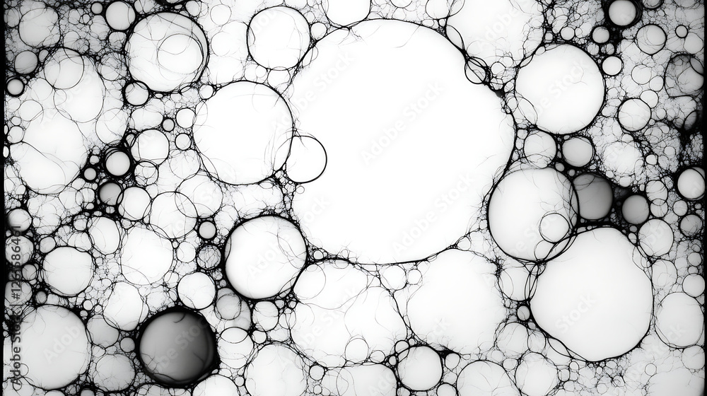 Poster circular abstract network with fractal patterns forming a cell structure resembling soap bubbles