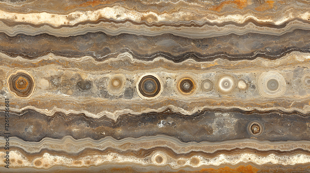 Aufkleber circular patterns in natural stone with banded layers and earth tones and varying textural elements