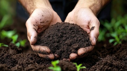 Nurturing Life: Hands Holding Fertile Soil, Promoting Sustainable Agriculture and Environmental Conservation