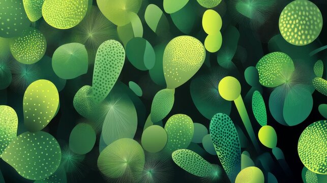 108.A fun and lively vector background design featuring a repeating pattern of charming cacti with unique shapes, vibrant green tones, and minimalistic decorative elements.