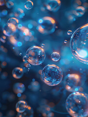 A close-up view of bubbles floating in a blue and orange illuminated background.
