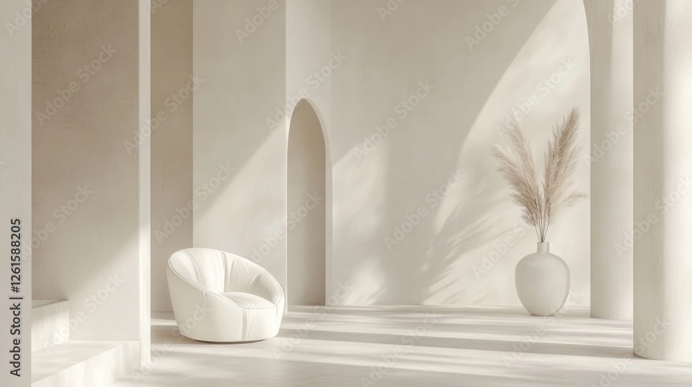 Poster clean, minimalist design featuring soft, smooth white curved lines on a bright backdrop, emphasizing