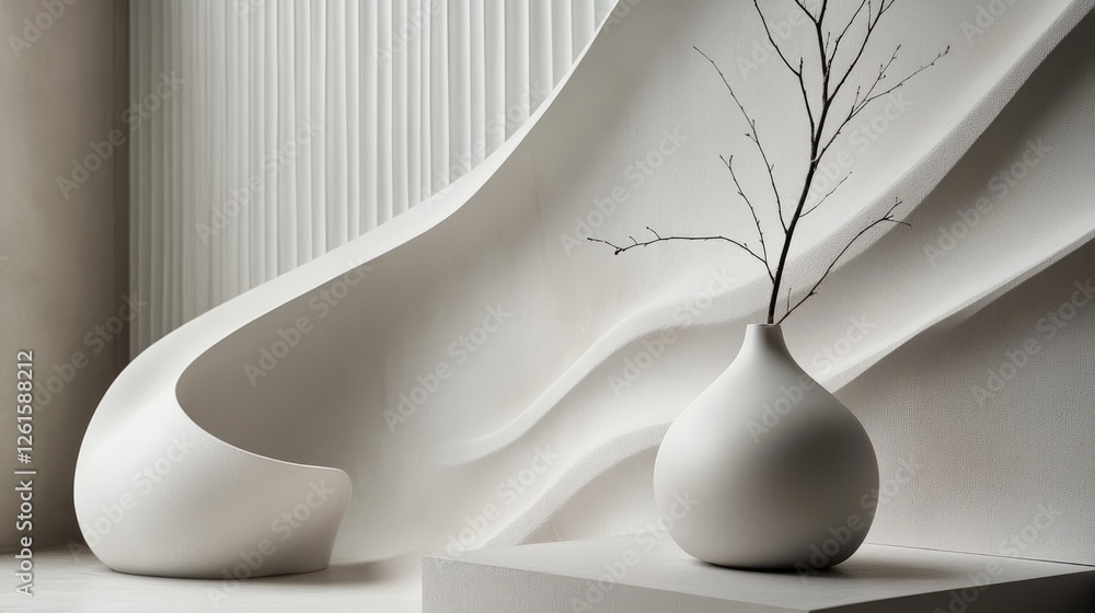 Poster Clean white backdrop with elegant, curved lines intertwining softly, offering a sophisticated and minimalist abstract look