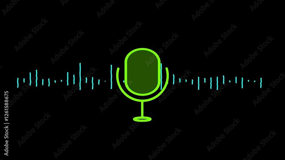 Poster podcast microphone animated icon. stereo equalizer frequency digital movement. microphone voice reco