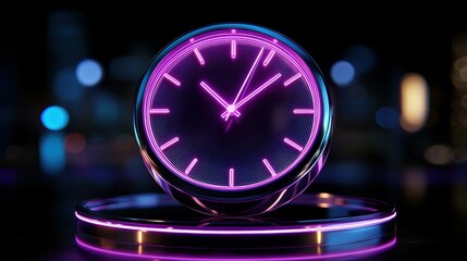 Neon Clock Timepiece on Illuminated Display Platform