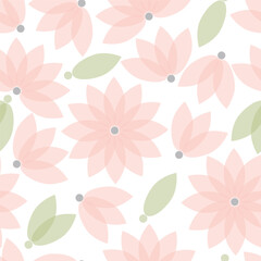 seamless repeat pattern with beautiful peach color floral motifs and green leaves on a white background perfect for fabric, scrap booking, wallpaper, gift wrap projects