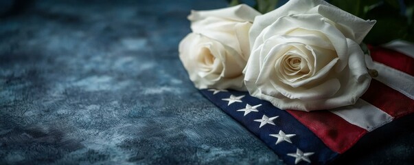 Roses on American Flag Memorial Remembrance Respect