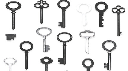 Collection of Antique Keys Pattern Background Historical Objects Treasure Unlock Safety Security