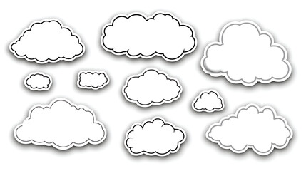 Collection of Outlined Clouds Floating in the Sky Weather Elements Decor and Sky Scape Illustration