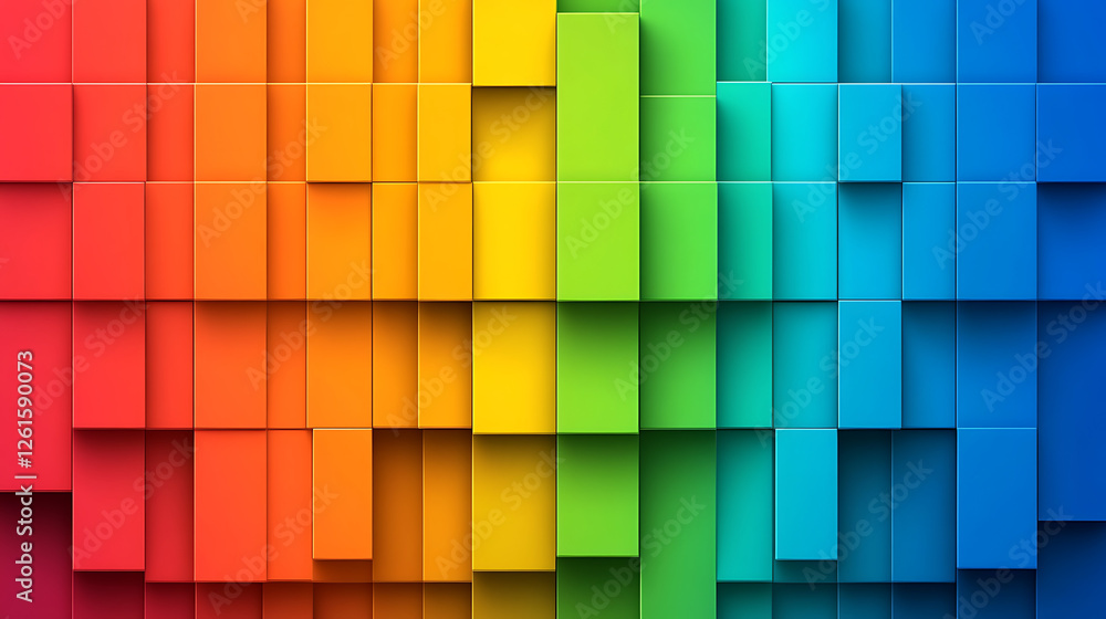 Poster color spectrum of 3d cubes arranged in a gradient design graphic presentation 3 d arrangement