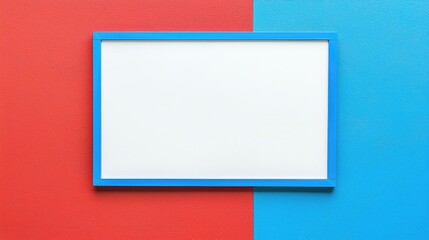 Colorful blank frame on a vibrant red and blue background, ideal for creative presentations