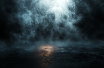 Mysterious Dark Fog Scene with Glowing Ground