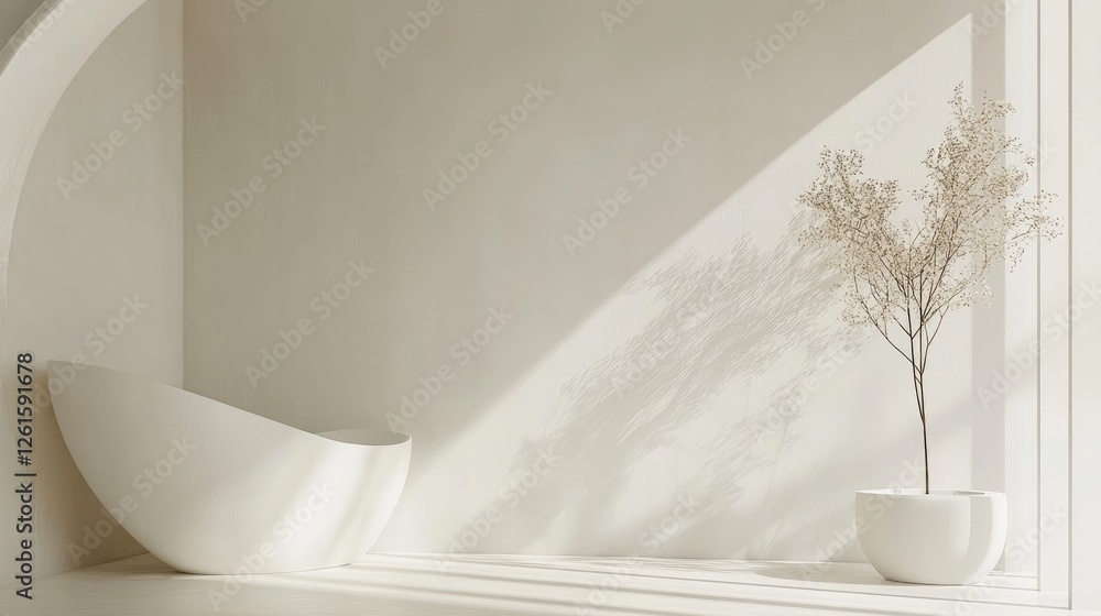 Poster Minimalistic white background with soft, curving lines gracefully blending together for a subtle yet elegant and modern look