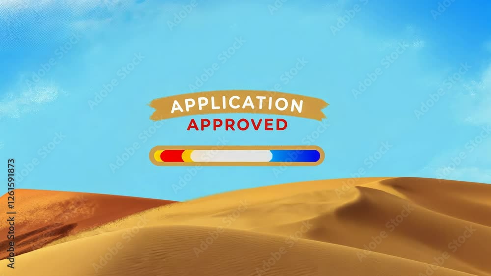 Poster application approval graphic with a colorful progress bar