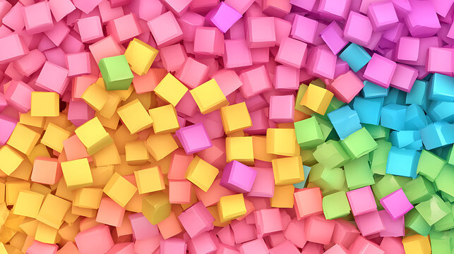 Colorful Cubes Stacked Together in a Harmonious Arrangement of Pink Yellow Green and Blue Hues