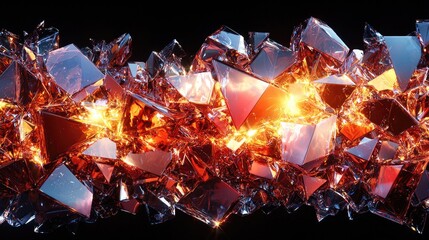 Abstract composition of sharp, reflective crystals with glowing light, creating a dynamic visual effect