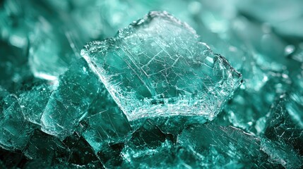 Close-up of crystalline turquoise ice shards glistening in soft light, creating a serene ambiance