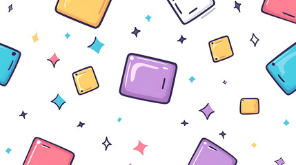 Colorful Floating Squares and Sparkles Playful Background Pattern Design in Cartoon Style