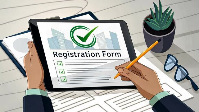 Digital registration form being filled out on tablet.