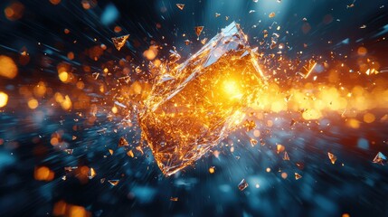 Abstract explosion of glowing fragments with vibrant colors and dynamic motion effects