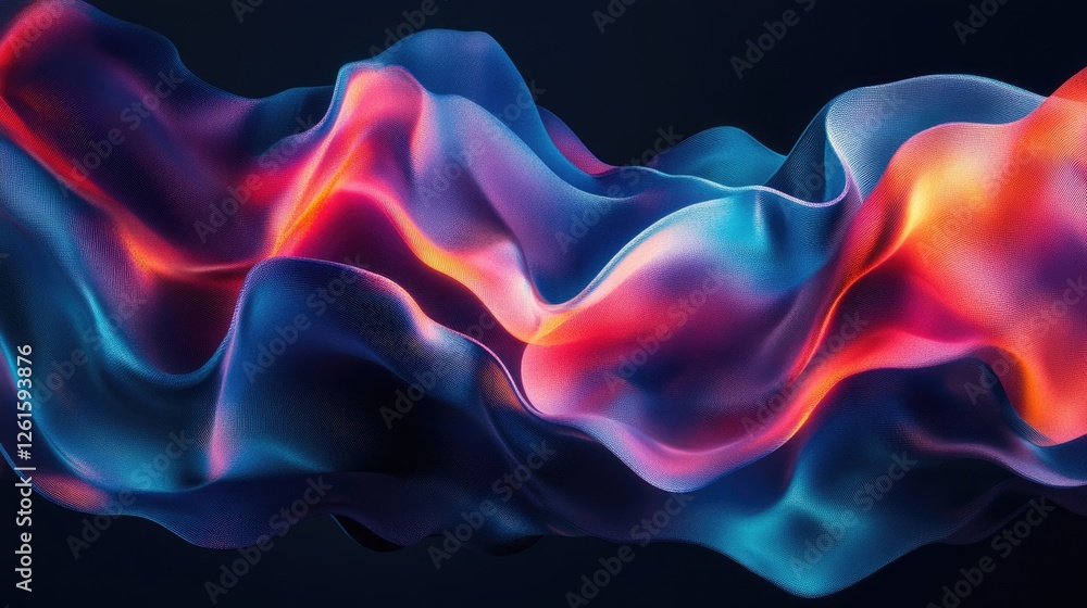 Poster Vibrant abstract light waves undulating across a deep black background, creating a sense of dynamic energy and motion in a visually captivating design