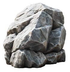 Grey Boulder Rock Formation Isolated On White Background