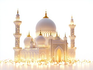 Obraz premium Eid Mubarak with festive lights isolated on white background