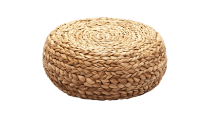 Round woven stool crafted from natural fibers for eco friendly seating