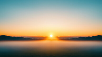 Obraz premium serene dawn sky with warm pastel glow and gentle sun rising over misty hills