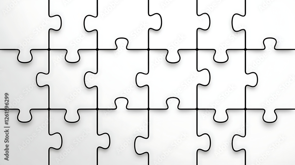 Poster complete jigsaw puzzle array white background seamless integration interlocking pieces connected uni