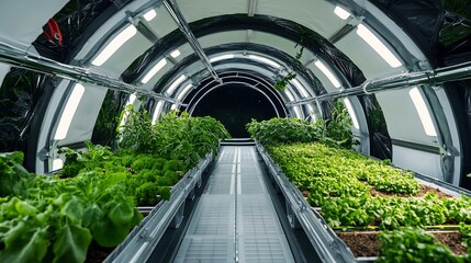 AI driven space agriculture system growing crops in a zero gravity greenhouse 