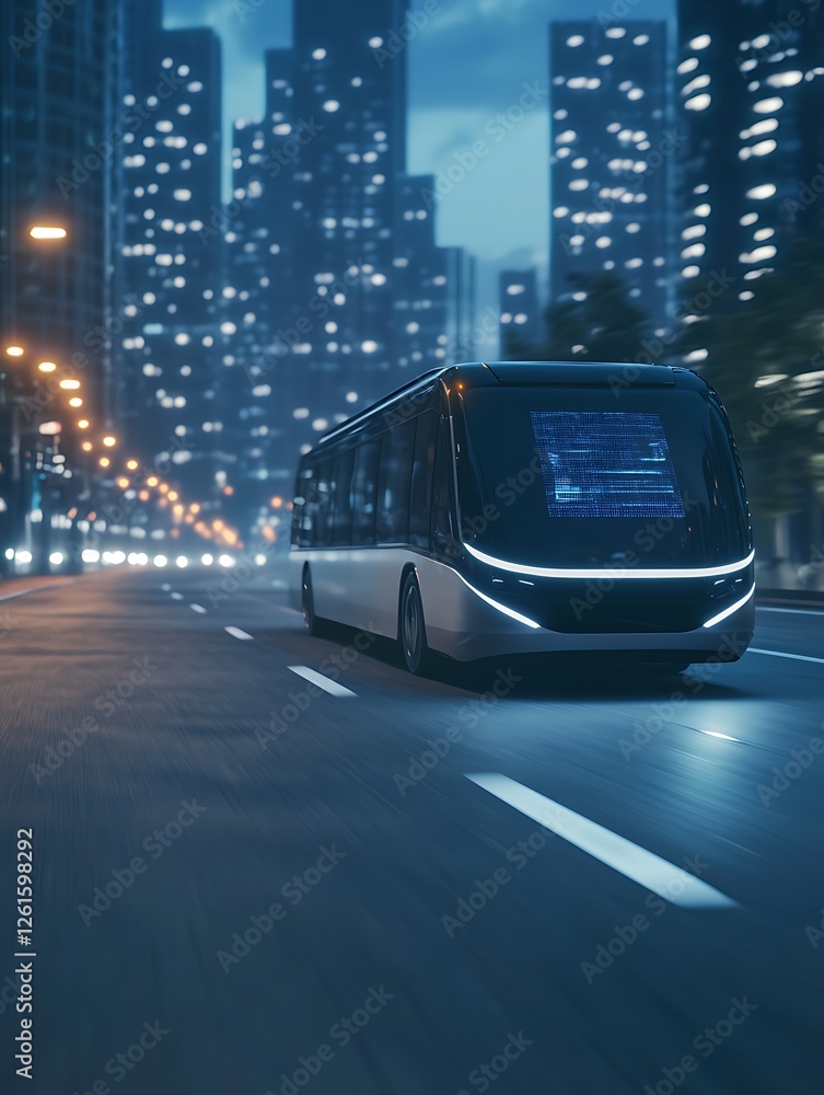 Poster self-driving ai bus with holographic display